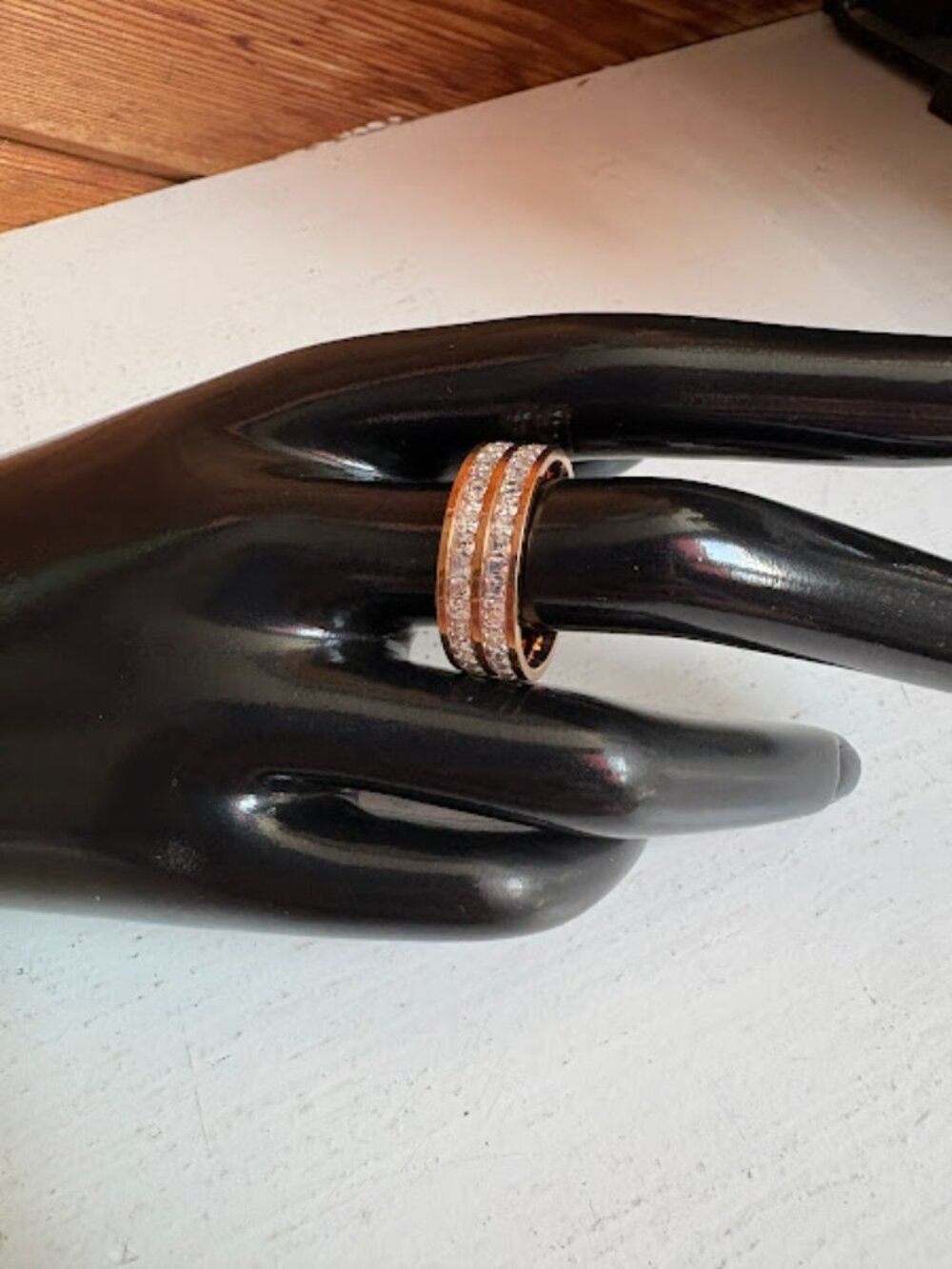 Titanium Steel Inlay Fuax Diamond Rings - Picture 3 of 6